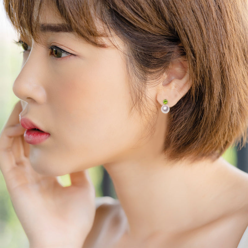 K18 7.5㎜ 2WAY Design earrings Peridot -TENSEI PEARL ONLINE STORE Tenari Pearl Official Mail Order Shop
