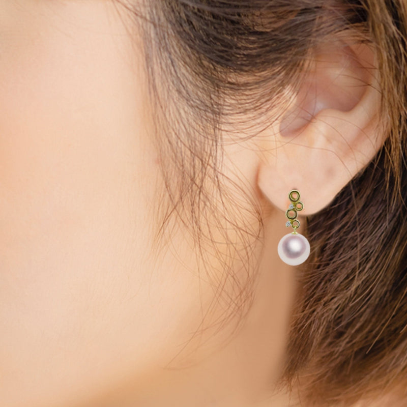 K18 8.0㎜ Design earrings D0.01ct -Tensei Pearl Online Store Tenari Pearl Official Mail Order Shop